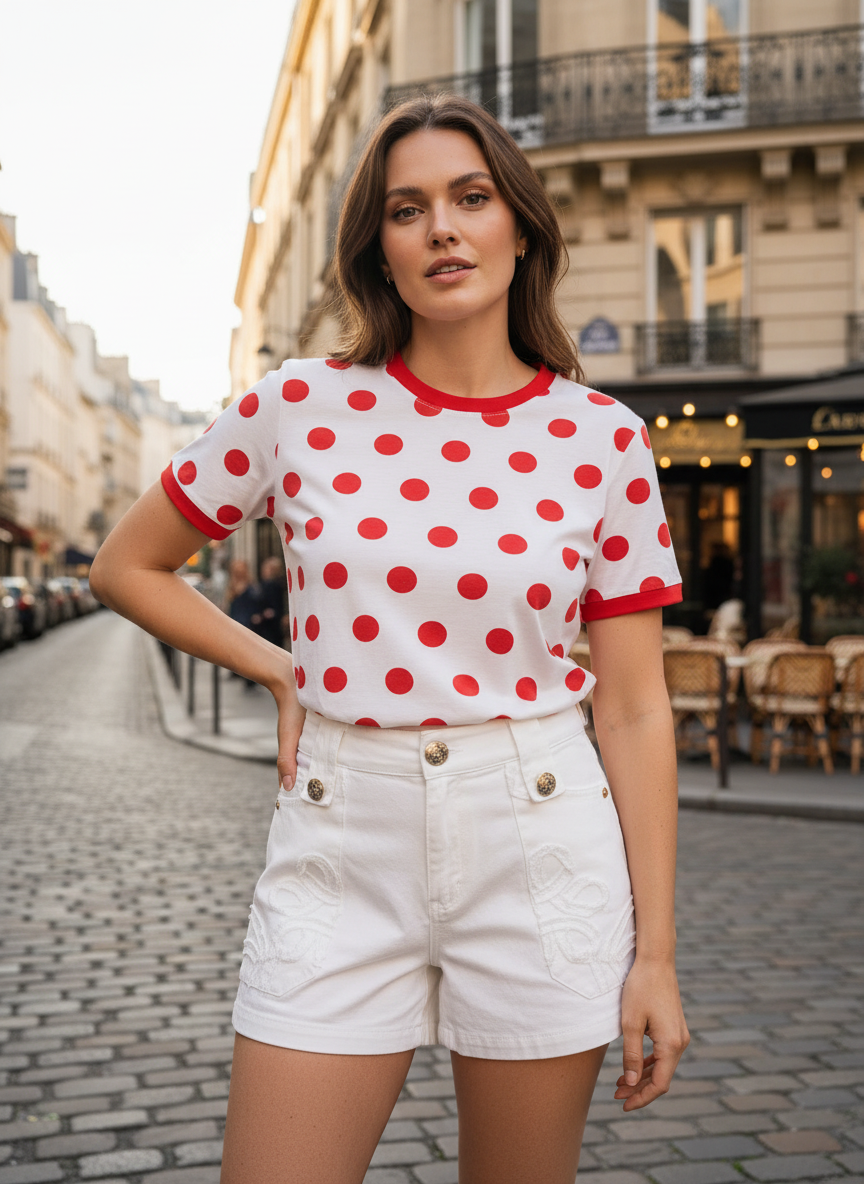 Tee shirt à pois rouge