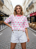 Tee shirt à pois rose fushia